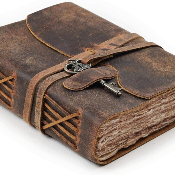 Vintage Leather Journal – 200 Handmade Vintage Deckle Edge Paper – Leather bound - Picture 1 of 8